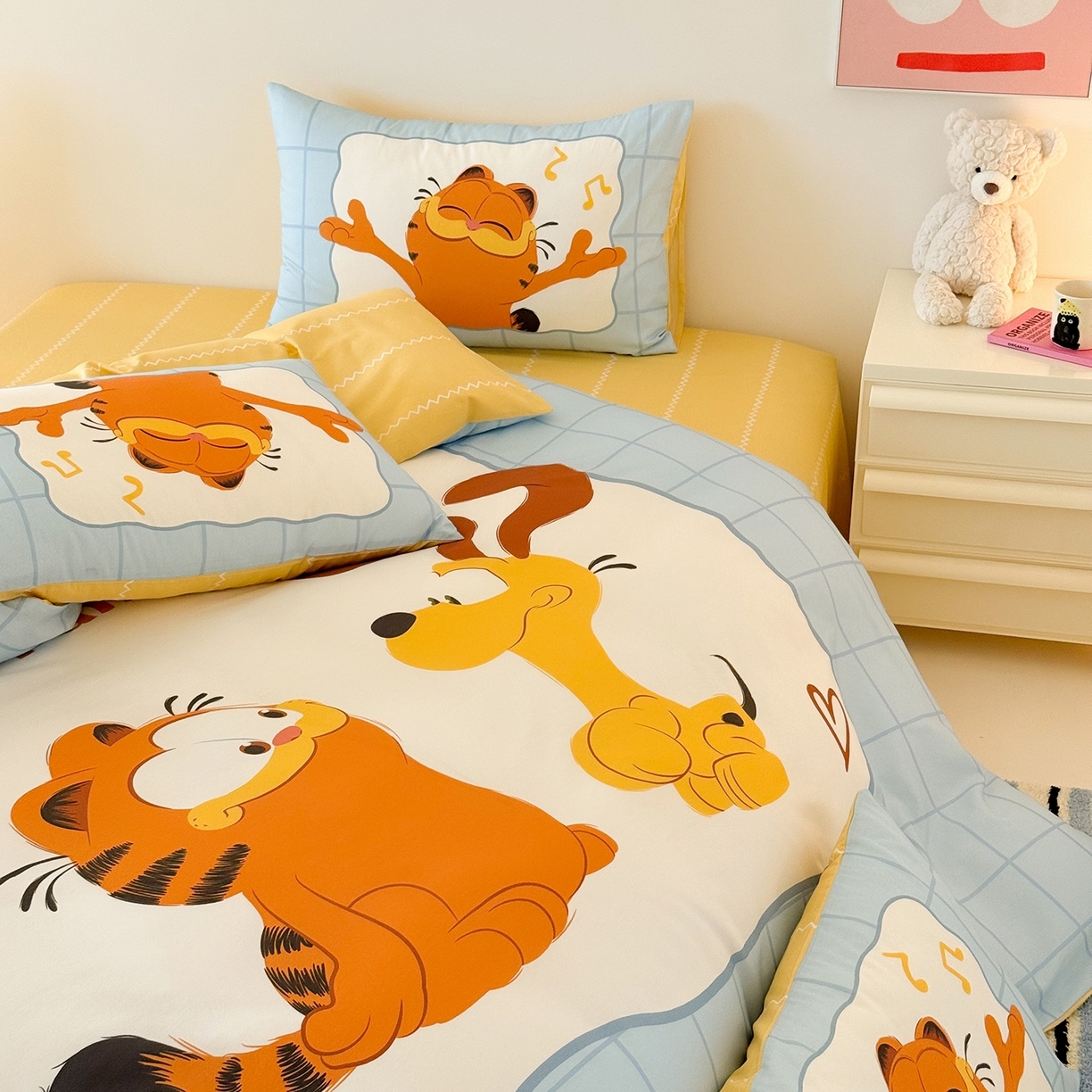 91家纺网 家纺一手货源 找家纺 （总）锦彩家居 2025新款全棉数码印花卡通四件套-加菲猫系列