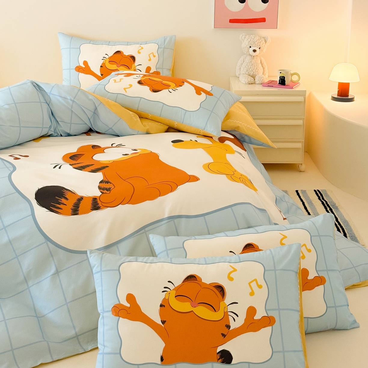 91家纺网 家纺一手货源 找家纺 （总）锦彩家居 2025新款全棉数码印花卡通四件套-加菲猫系列