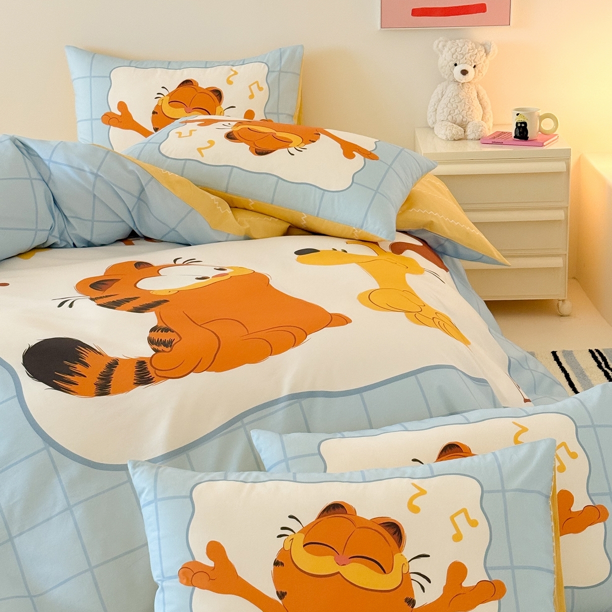 91家纺网 家纺一手货源 找家纺 （总）锦彩家居 2025新款全棉数码印花卡通四件套-加菲猫系列