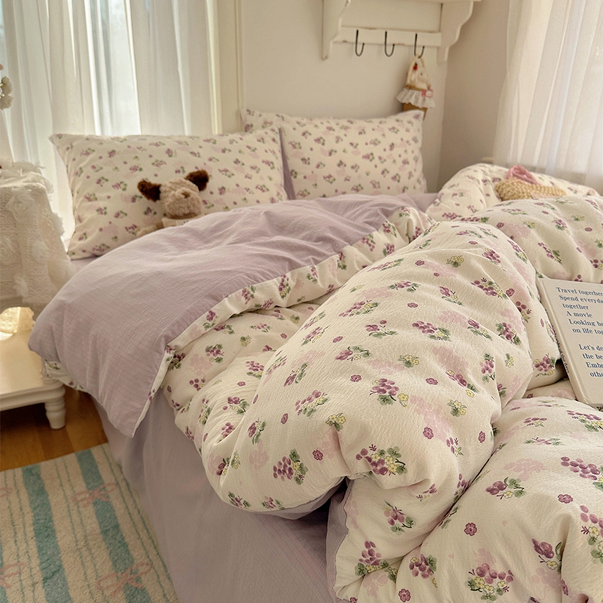 91家纺网 家纺一手货源 找家纺 贝扬思家纺 2025新款敲可爱的奶呼呼云感双层纱简约四件套系列-超级治愈~ 葡萄多多