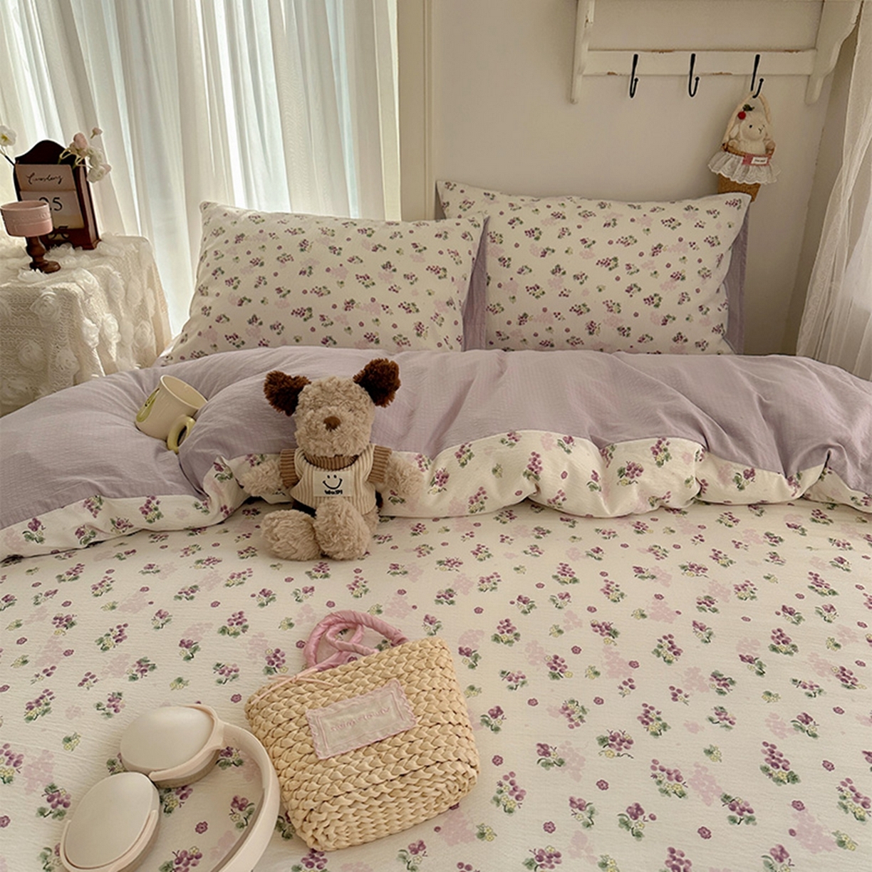 91家纺网 家纺一手货源 找家纺 贝扬思家纺 2025新款敲可爱的奶呼呼云感双层纱简约四件套系列-超级治愈~ 葡萄多多