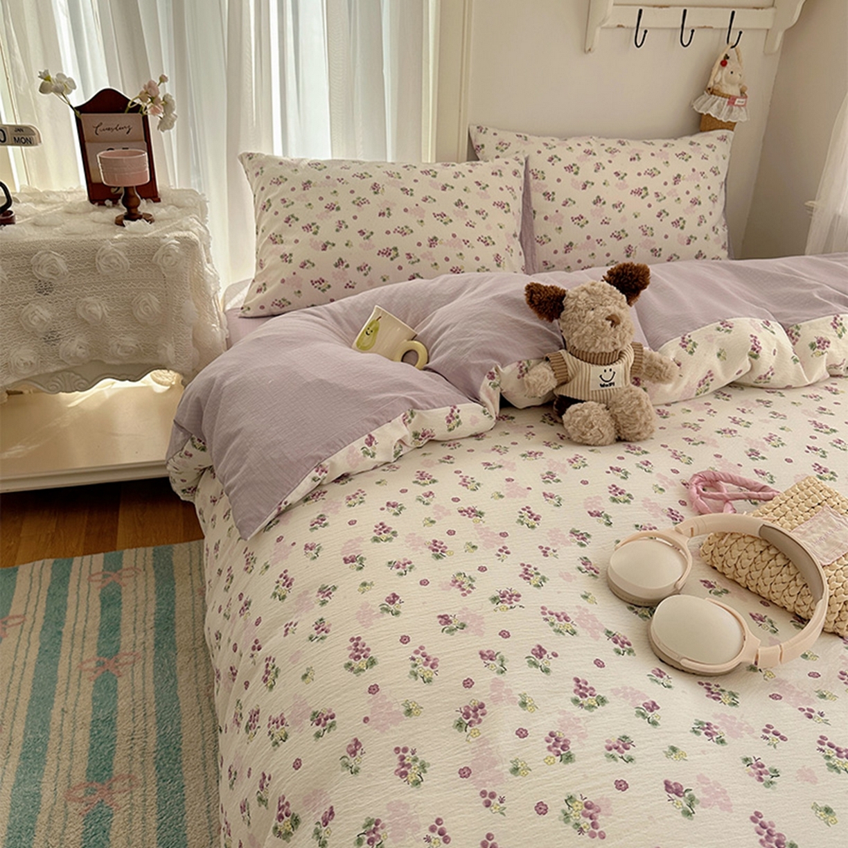 91家纺网 家纺一手货源 找家纺 贝扬思家纺 2025新款敲可爱的奶呼呼云感双层纱简约四件套系列-超级治愈~ 葡萄多多