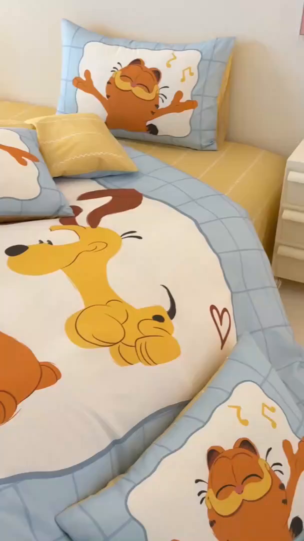 91家纺网 家纺一手货源 找家纺 （总）锦彩家居 2025新款全棉数码印花卡通四件套-加菲猫系列