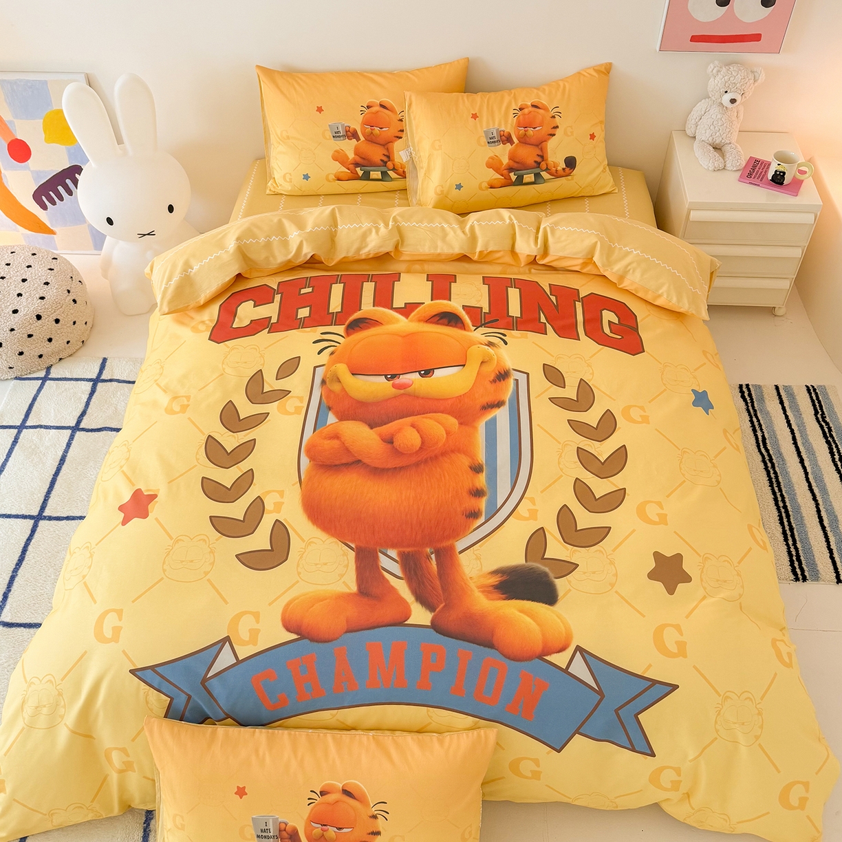 91家纺网 家纺一手货源 找家纺 （总）锦彩家居 2025新款全棉数码印花卡通四件套-加菲猫系列