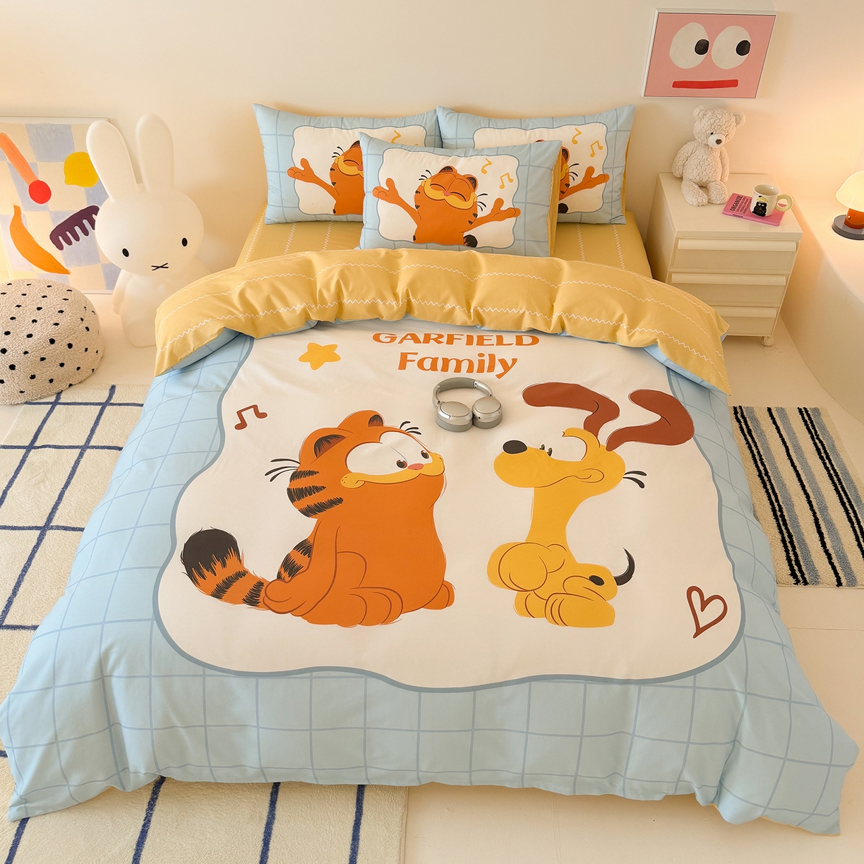 91家纺网 家纺一手货源 找家纺 （总）锦彩家居 2025新款全棉数码印花卡通四件套-加菲猫系列