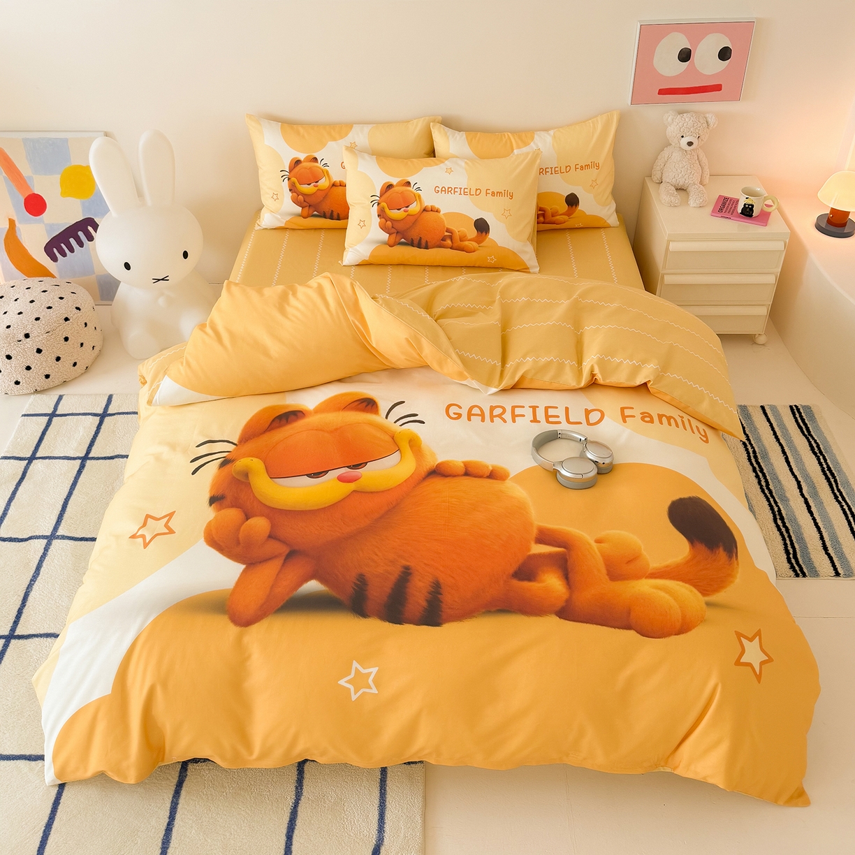 91家纺网 家纺一手货源 找家纺 （总）锦彩家居 2025新款全棉数码印花卡通四件套-加菲猫系列