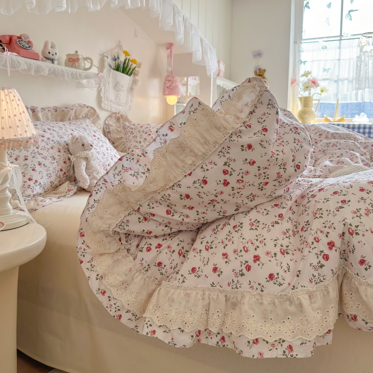 91家纺网 家纺一手货源 找家纺 （总）锦彩家居 2026新款全棉数码印花小碎花花边款三件套四件套INS小红书博主风（提供买家秀）