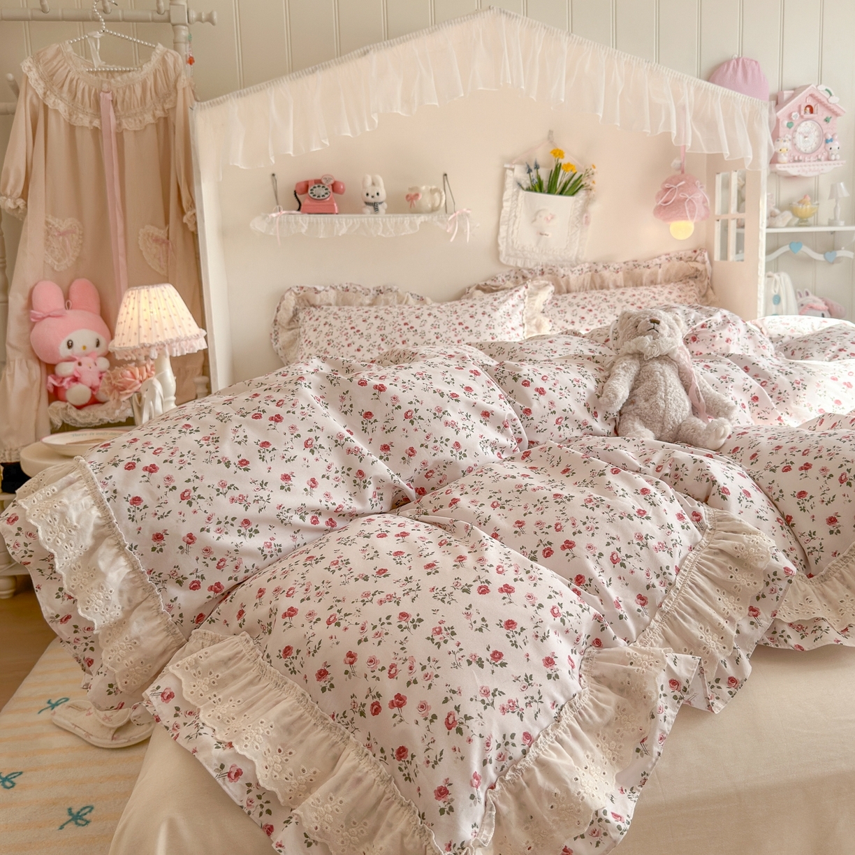 91家纺网 家纺一手货源 找家纺 （总）锦彩家居 2026新款全棉数码印花小碎花花边款三件套四件套INS小红书博主风（提供买家秀）