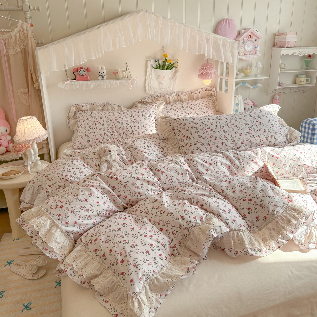 91家纺网 家纺一手货源 找家纺 （总）锦彩家居 2026新款全棉数码印花小碎花花边款三件套四件套INS小红书博主风（提供买家秀）