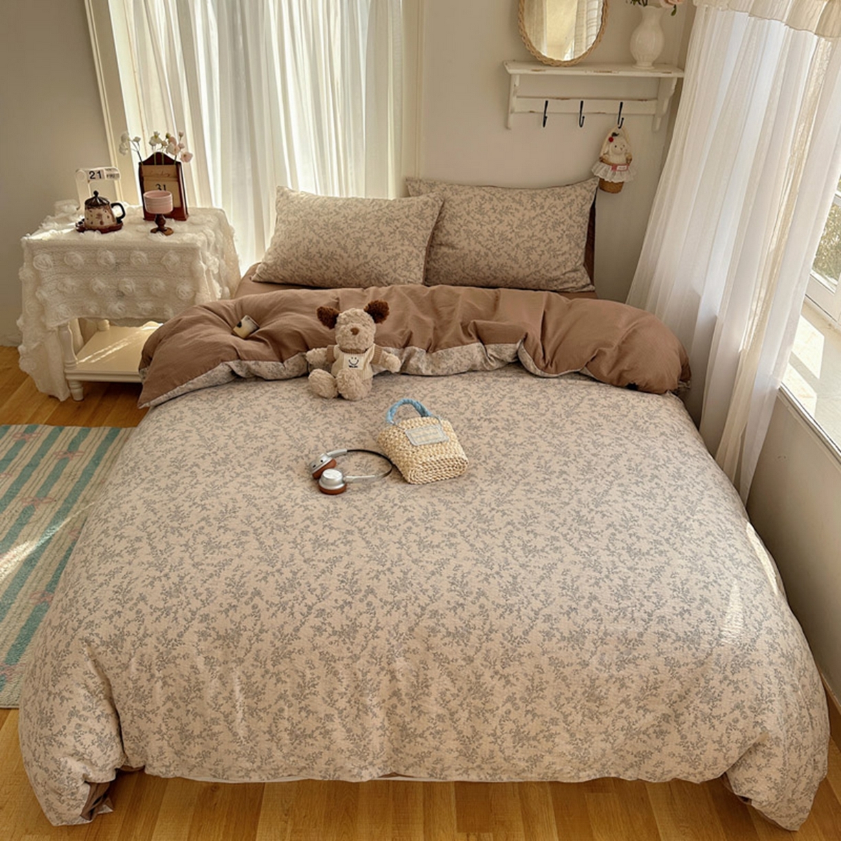 91家纺网 家纺一手货源 找家纺 贝扬思家纺 2025新款敲可爱的奶呼呼云感双层纱简约四件套系列-超级治愈~ 竹歆花语