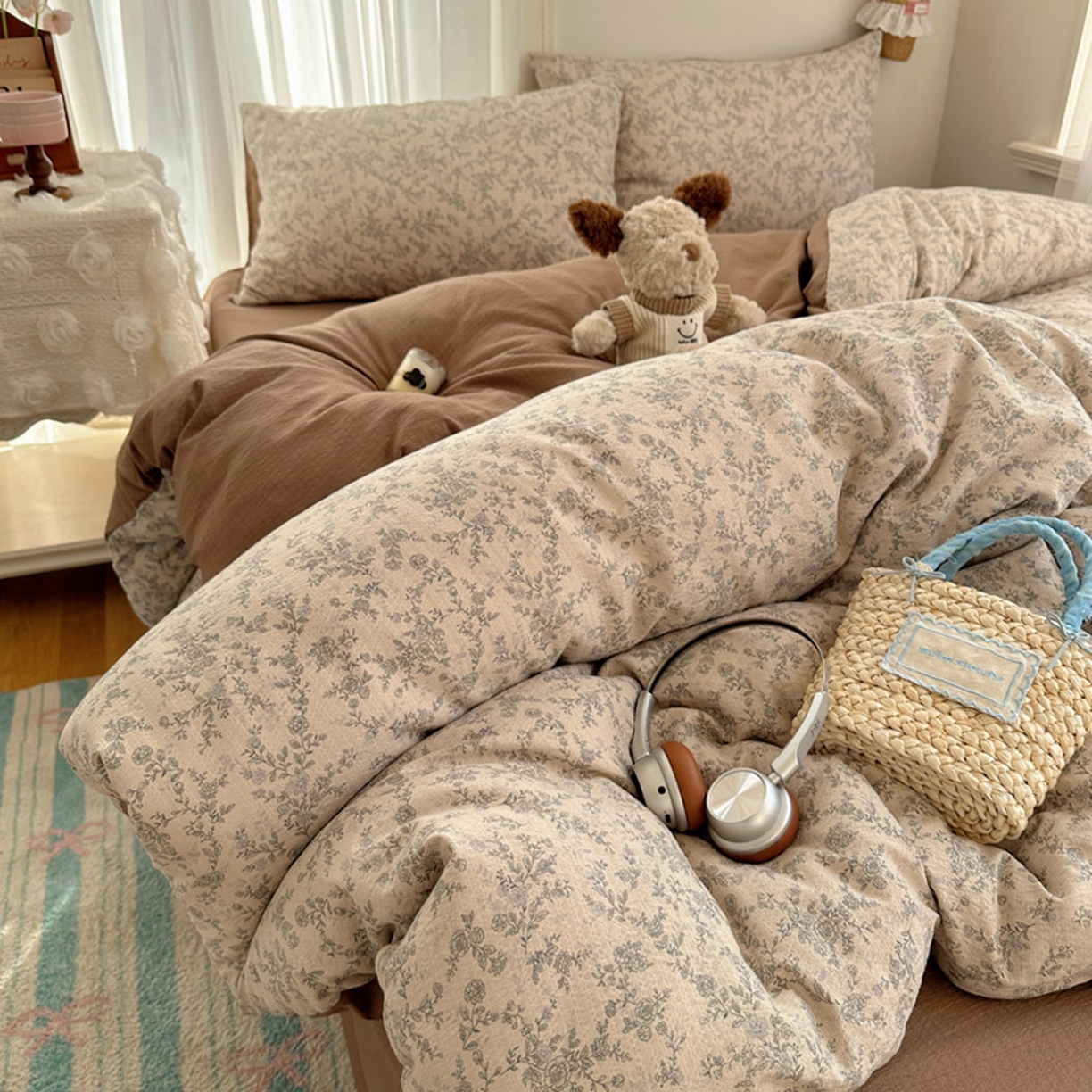 91家纺网 家纺一手货源 找家纺 贝扬思家纺 2025新款敲可爱的奶呼呼云感双层纱简约四件套系列-超级治愈~ 竹歆花语