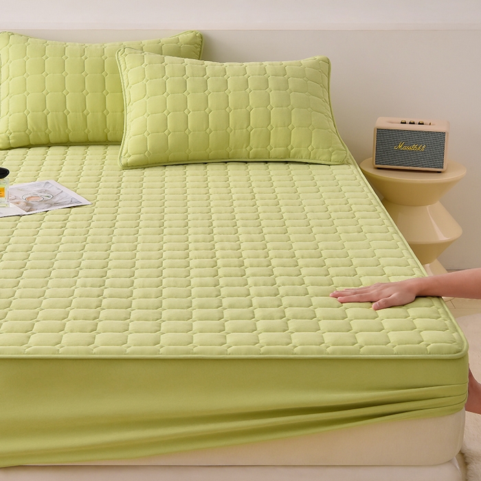 91家纺网 家纺一手货源 找家纺 优品惠 2025新款A类原棉夹棉床笠系列 绿色