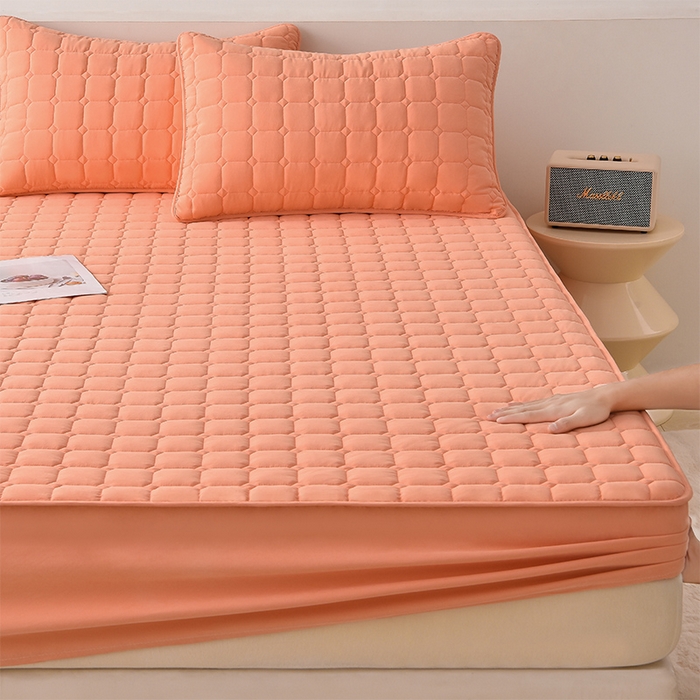 91家纺网 家纺一手货源 找家纺 优品惠 2025新款A类原棉夹棉床笠系列 橘色