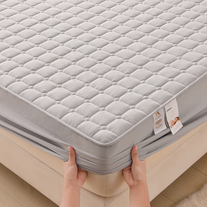 91家纺网 家纺一手货源 找家纺 优品惠 2025新款A类原棉夹棉床笠系列 浅灰