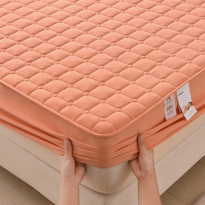 91家纺网 家纺一手货源 找家纺 优品惠 2025新款A类原棉夹棉床笠系列 橘色