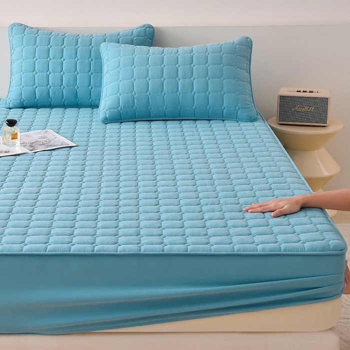 91家纺网 家纺一手货源 找家纺 优品惠 2025新款A类原棉夹棉床笠系列 天蓝