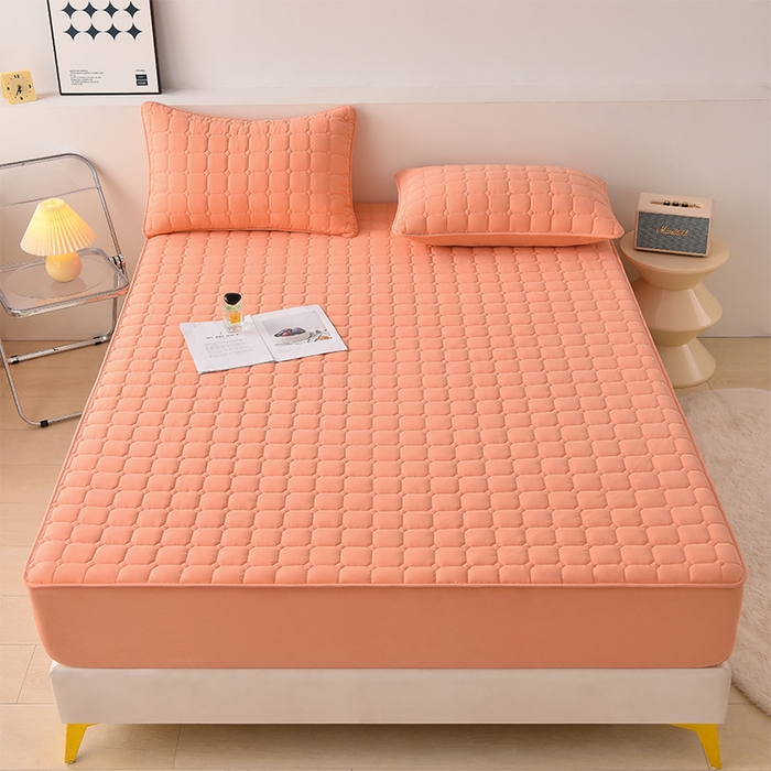 91家纺网 家纺一手货源 找家纺 优品惠 2025新款A类原棉夹棉床笠系列 橘色