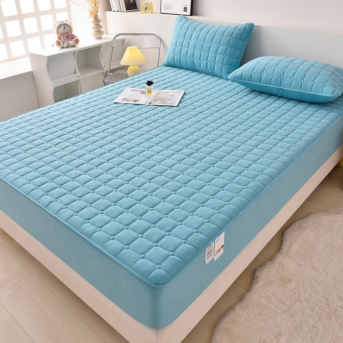 91家纺网 家纺一手货源 找家纺 优品惠 2025新款A类原棉夹棉床笠系列 天蓝