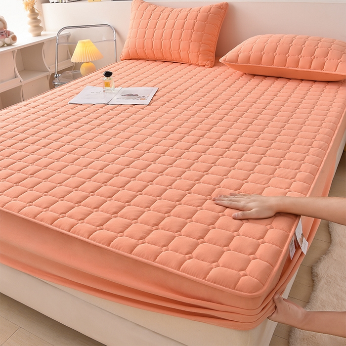 优品惠 2025新款A类原棉夹棉床笠系列 橘色