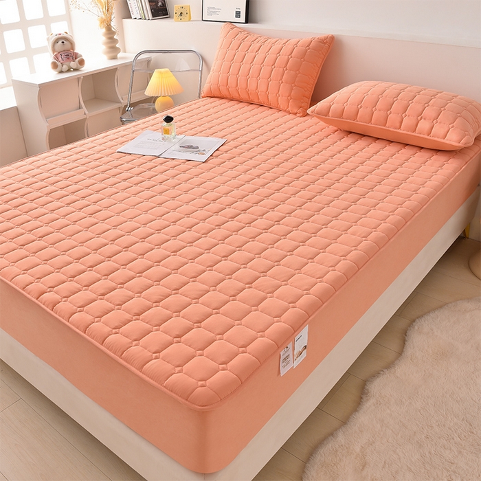 91家纺网 家纺一手货源 找家纺 优品惠 2025新款A类原棉夹棉床笠系列 橘色