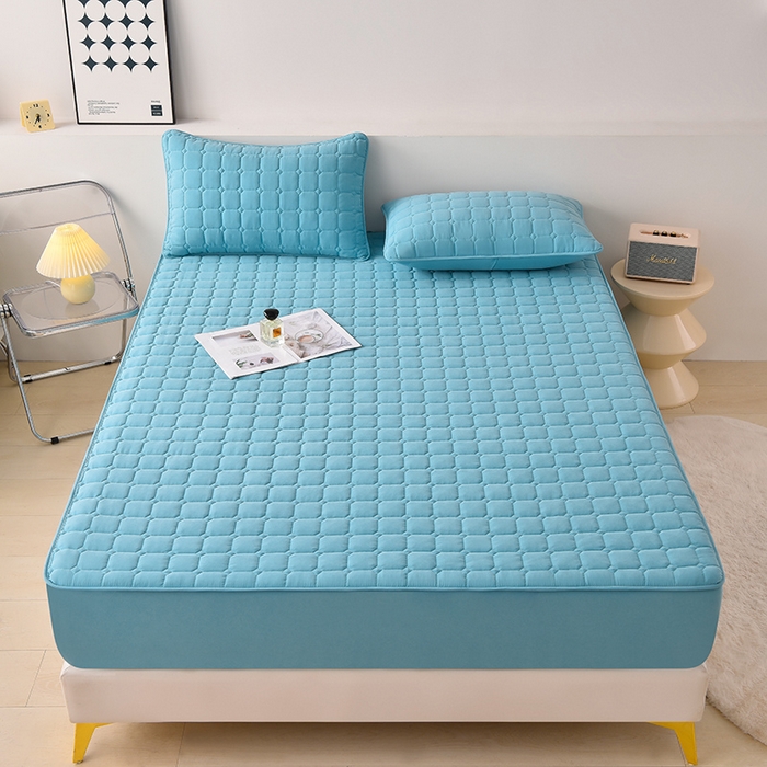 91家纺网 家纺一手货源 找家纺 优品惠 2025新款A类原棉夹棉床笠系列 天蓝