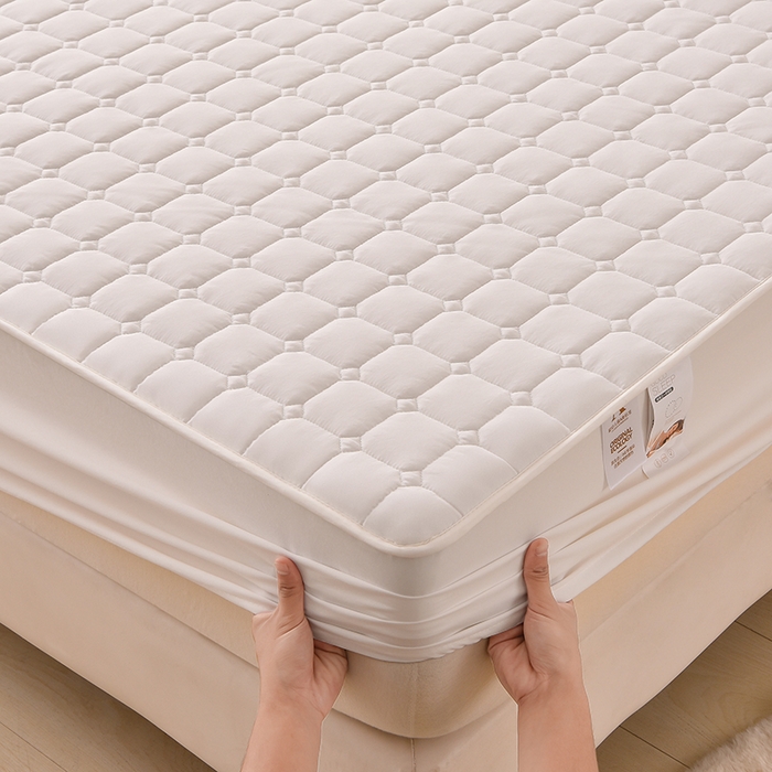 91家纺网 家纺一手货源 找家纺 优品惠 2025新款A类原棉夹棉床笠系列 米白