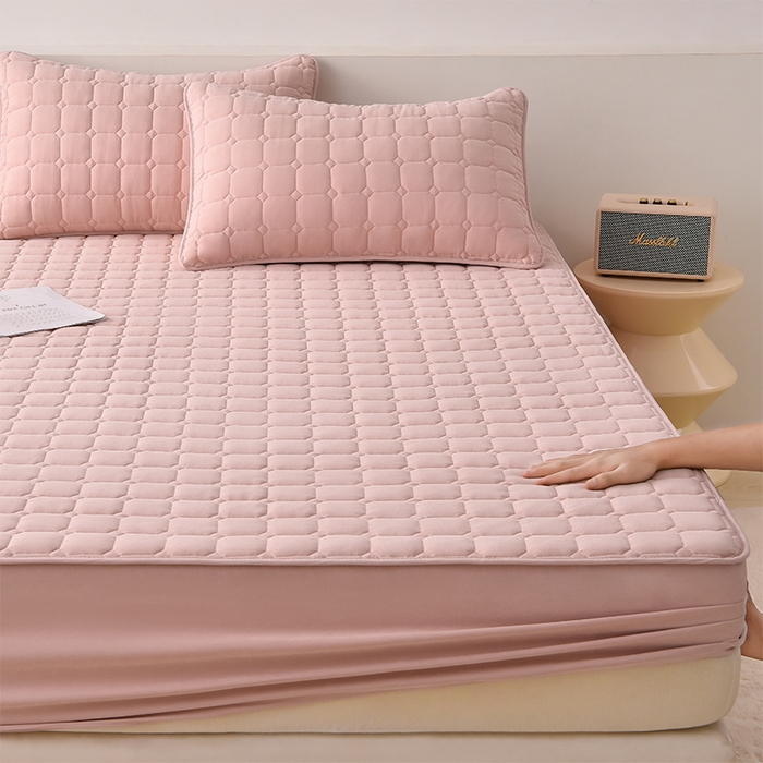 91家纺网 家纺一手货源 找家纺 优品惠 2025新款A类原棉夹棉床笠系列 粉色