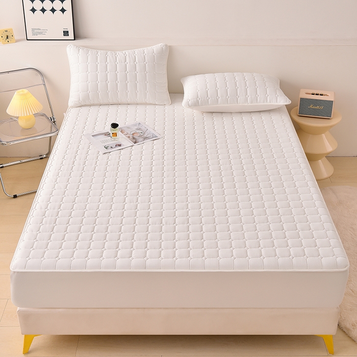 91家纺网 家纺一手货源 找家纺 优品惠 2025新款A类原棉夹棉床笠系列 米白