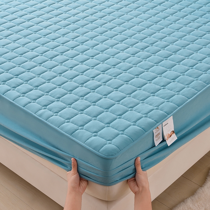 91家纺网 家纺一手货源 找家纺 优品惠 2025新款A类原棉夹棉床笠系列 天蓝