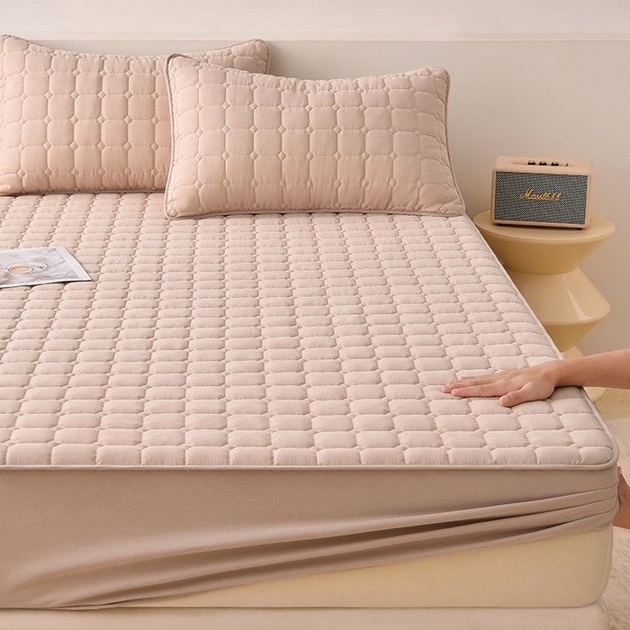 91家纺网 家纺一手货源 找家纺 优品惠 2025新款A类原棉夹棉床笠系列 卡其