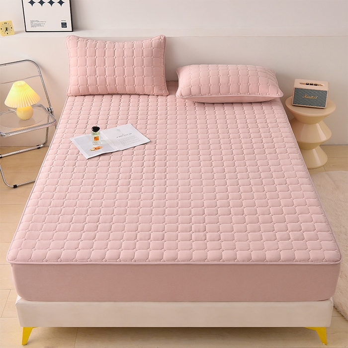 91家纺网 家纺一手货源 找家纺 优品惠 2025新款A类原棉夹棉床笠系列 粉色