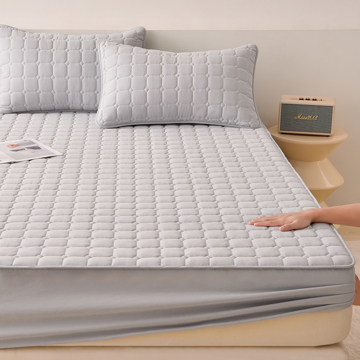 91家纺网 家纺一手货源 找家纺 优品惠 2025新款A类原棉夹棉床笠系列 浅灰