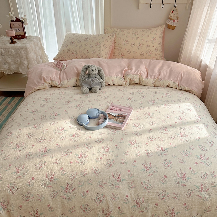 91家纺网 家纺一手货源 找家纺 （总）星禾优选 2025新款全新热款敲可爱的奶呼呼云感双层纱简约四件套系列（提供买家秀）