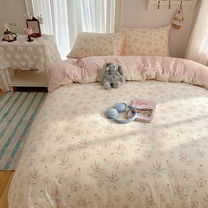 91家纺网 家纺一手货源 找家纺 （总）星禾优选 2025新款全新热款敲可爱的奶呼呼云感双层纱简约四件套系列（提供买家秀）