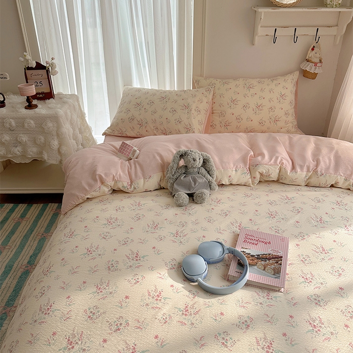 91家纺网 家纺一手货源 找家纺 （总）星禾优选 2025新款全新热款敲可爱的奶呼呼云感双层纱简约四件套系列（提供买家秀）