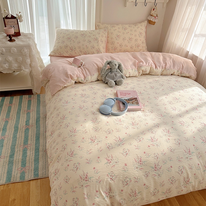 91家纺网 家纺一手货源 找家纺 （总）星禾优选 2025新款全新热款敲可爱的奶呼呼云感双层纱简约四件套系列（提供买家秀）