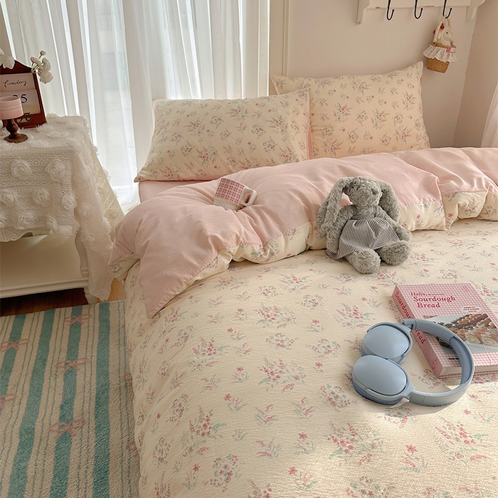 91家纺网 家纺一手货源 找家纺 （总）星禾优选 2025新款全新热款敲可爱的奶呼呼云感双层纱简约四件套系列（提供买家秀）