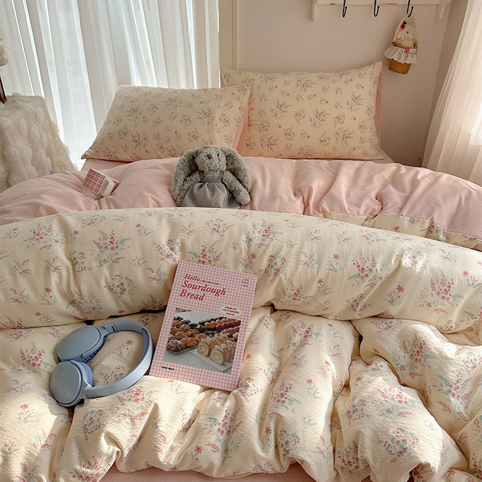 91家纺网 家纺一手货源 找家纺 （总）星禾优选 2025新款全新热款敲可爱的奶呼呼云感双层纱简约四件套系列（提供买家秀）