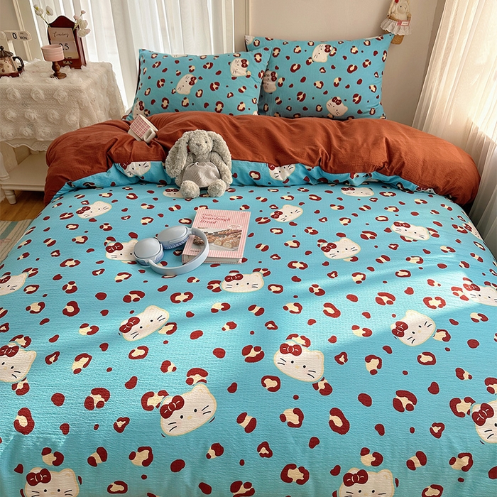 91家纺网 家纺一手货源 找家纺 星禾优选 2025新款全新热款敲可爱的奶呼呼云感双层纱简约四件套系列（提供买家秀） 大脸二胡猫-蓝