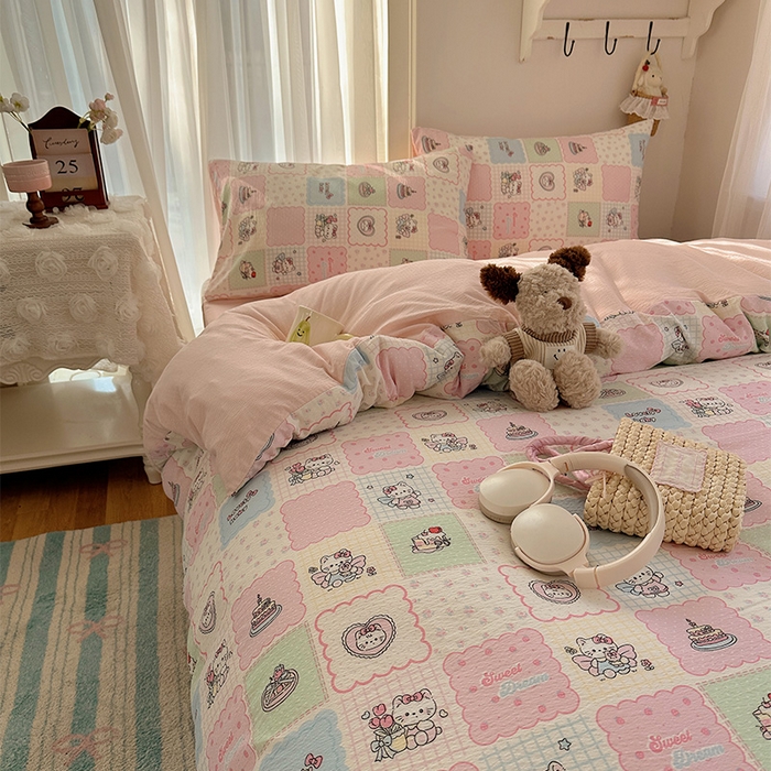 91家纺网 家纺一手货源 找家纺 星禾优选 2025新款全新热款敲可爱的奶呼呼云感双层纱简约四件套系列（提供买家秀） 蛋糕派