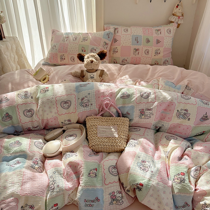 91家纺网 家纺一手货源 找家纺 星禾优选 2025新款全新热款敲可爱的奶呼呼云感双层纱简约四件套系列（提供买家秀） 蛋糕派