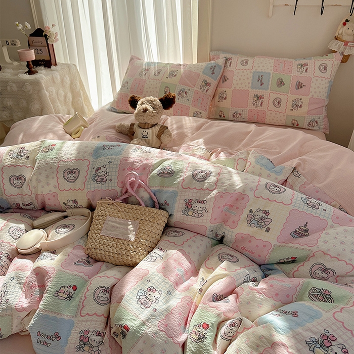 91家纺网 家纺一手货源 找家纺 星禾优选 2025新款全新热款敲可爱的奶呼呼云感双层纱简约四件套系列（提供买家秀） 蛋糕派