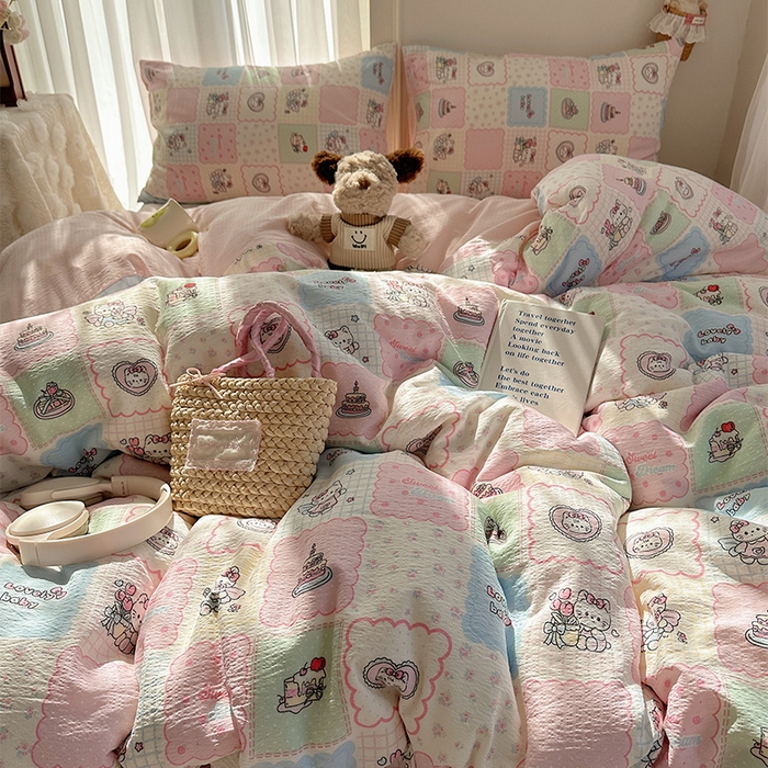 91家纺网 家纺一手货源 找家纺 星禾优选 2025新款全新热款敲可爱的奶呼呼云感双层纱简约四件套系列（提供买家秀） 蛋糕派