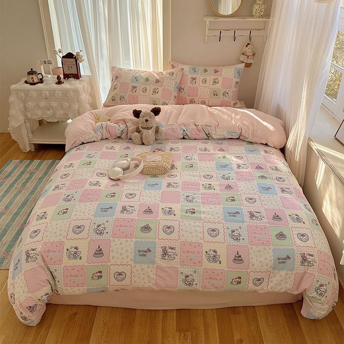 91家纺网 家纺一手货源 找家纺 星禾优选 2025新款全新热款敲可爱的奶呼呼云感双层纱简约四件套系列（提供买家秀） 蛋糕派