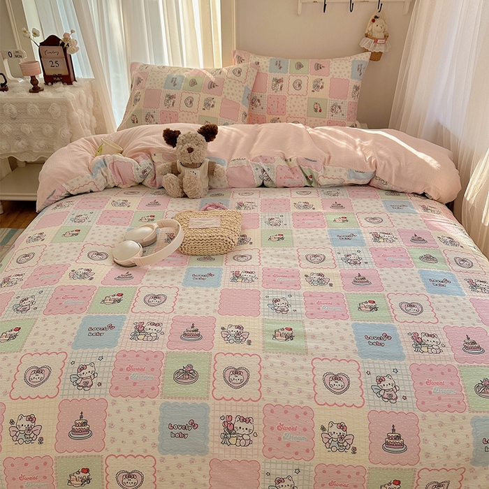 91家纺网 家纺一手货源 找家纺 星禾优选 2025新款全新热款敲可爱的奶呼呼云感双层纱简约四件套系列（提供买家秀） 蛋糕派