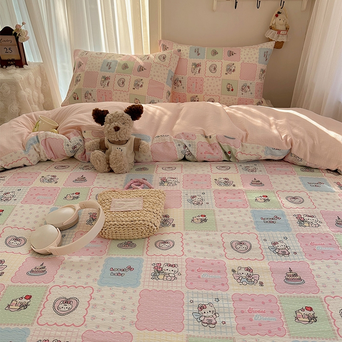 91家纺网 家纺一手货源 找家纺 星禾优选 2025新款全新热款敲可爱的奶呼呼云感双层纱简约四件套系列（提供买家秀） 蛋糕派