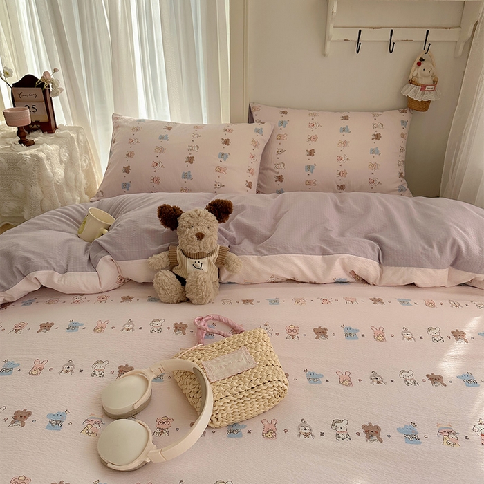 91家纺网 家纺一手货源 找家纺 星禾优选 2025新款全新热款敲可爱的奶呼呼云感双层纱简约四件套系列（提供买家秀） 动物游园