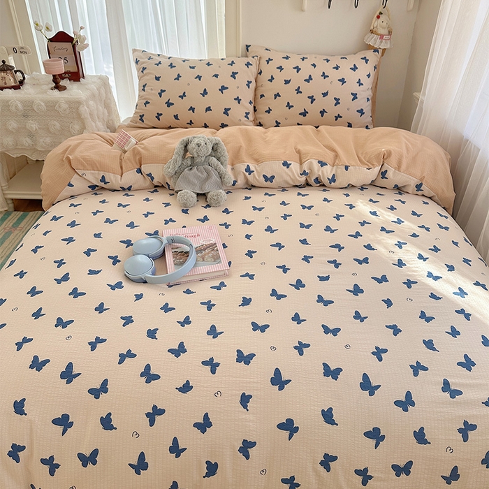 91家纺网 家纺一手货源 找家纺 星禾优选 2025新款全新热款敲可爱的奶呼呼云感双层纱简约四件套系列（提供买家秀） 蝴蝶剪影