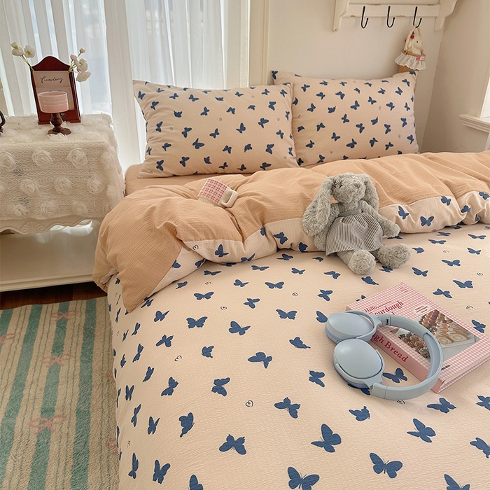 91家纺网 家纺一手货源 找家纺 星禾优选 2025新款全新热款敲可爱的奶呼呼云感双层纱简约四件套系列（提供买家秀） 蝴蝶剪影