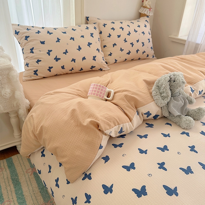 91家纺网 家纺一手货源 找家纺 星禾优选 2025新款全新热款敲可爱的奶呼呼云感双层纱简约四件套系列（提供买家秀） 蝴蝶剪影